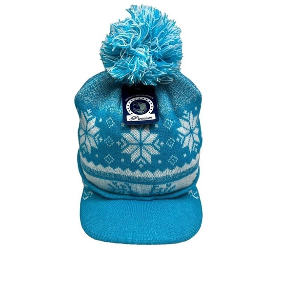 Premium Headwear Knit Beanie Winter‎ Hat Pom Bill Turquoise Snow Deer Women OSFA - Picture 1 of 5